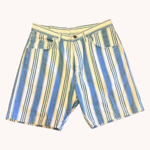 Vintage Wrangler Blue White Striped Denim Shorts Size 34 90s Coastal Grunge